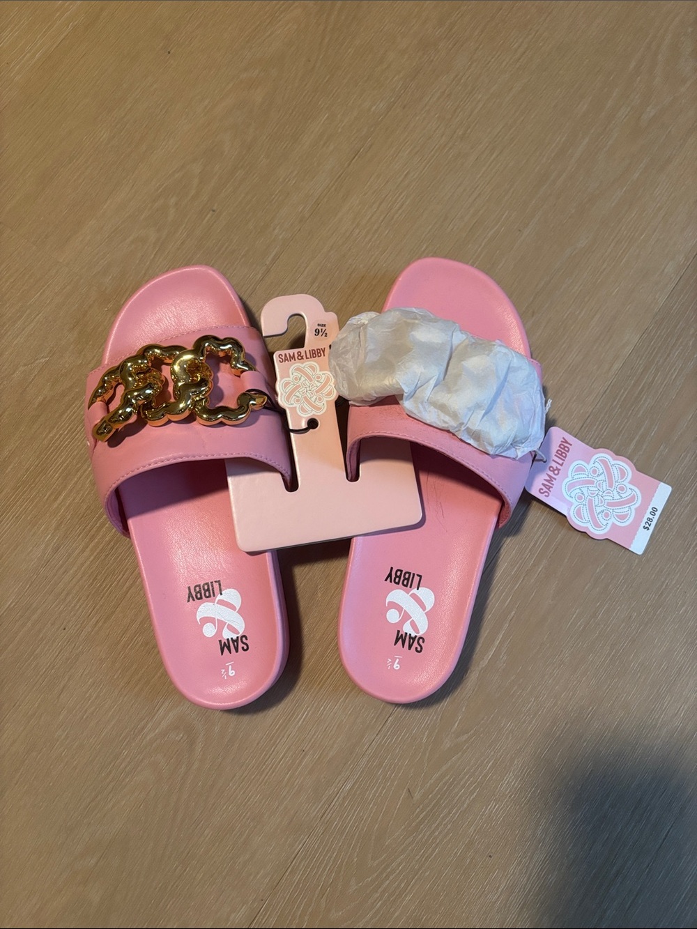 NEW Sam & Libby Pink Ava Chain Pool Slide Sandals size 9.5